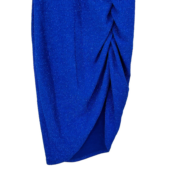 Symphony Ruched Dress Womens Small Blue Lights Down Low Glitter V Neck Plunge - Picture 4 of 14